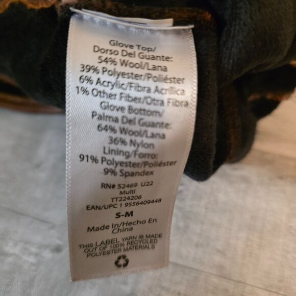 Womens Plaid Wool-Blend Gloves  Faux Leather Trim Touchscreen Fingers Size S-M - Picture 4 of 4